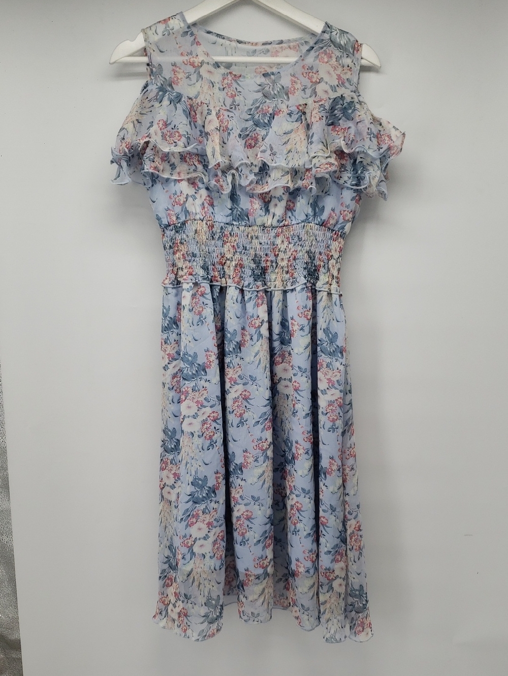 Floral Ruffle Midi Dress - Light Blue
